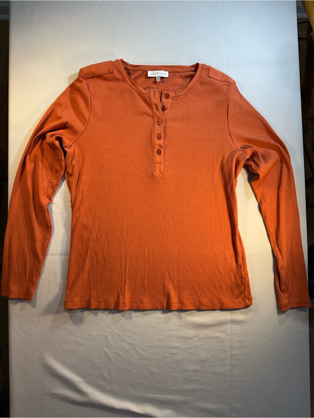 Anatomie Rust Orange Long-Sleeve Pima Cotton Henley Top